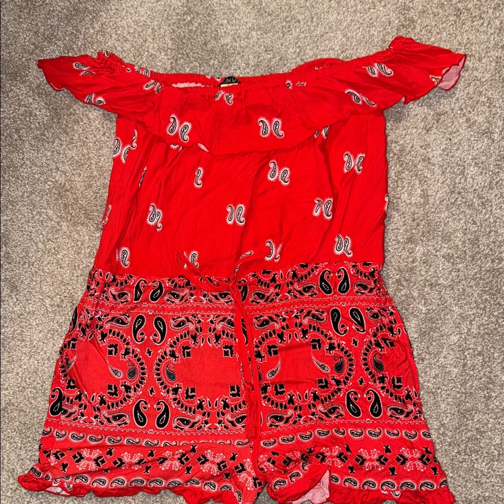VENUS Red Paisley Off-Shoulder Romper